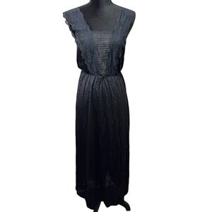 Vtg Nightgown Dress Womens M Black Lace Trim Maxi Whimsigoth Coquette Regency